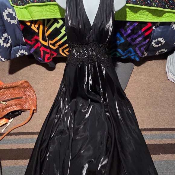 Susan Roselli For Vijack Metallic Black Formal Lace Dress Women Size 12 Vintage - Picture 11 of 12